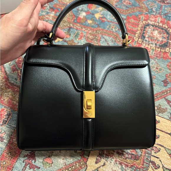 CELINE 16 Small Black Satinated Calfskin Bag FULL SET Top Handle Cross Body - Picture 5 of 15